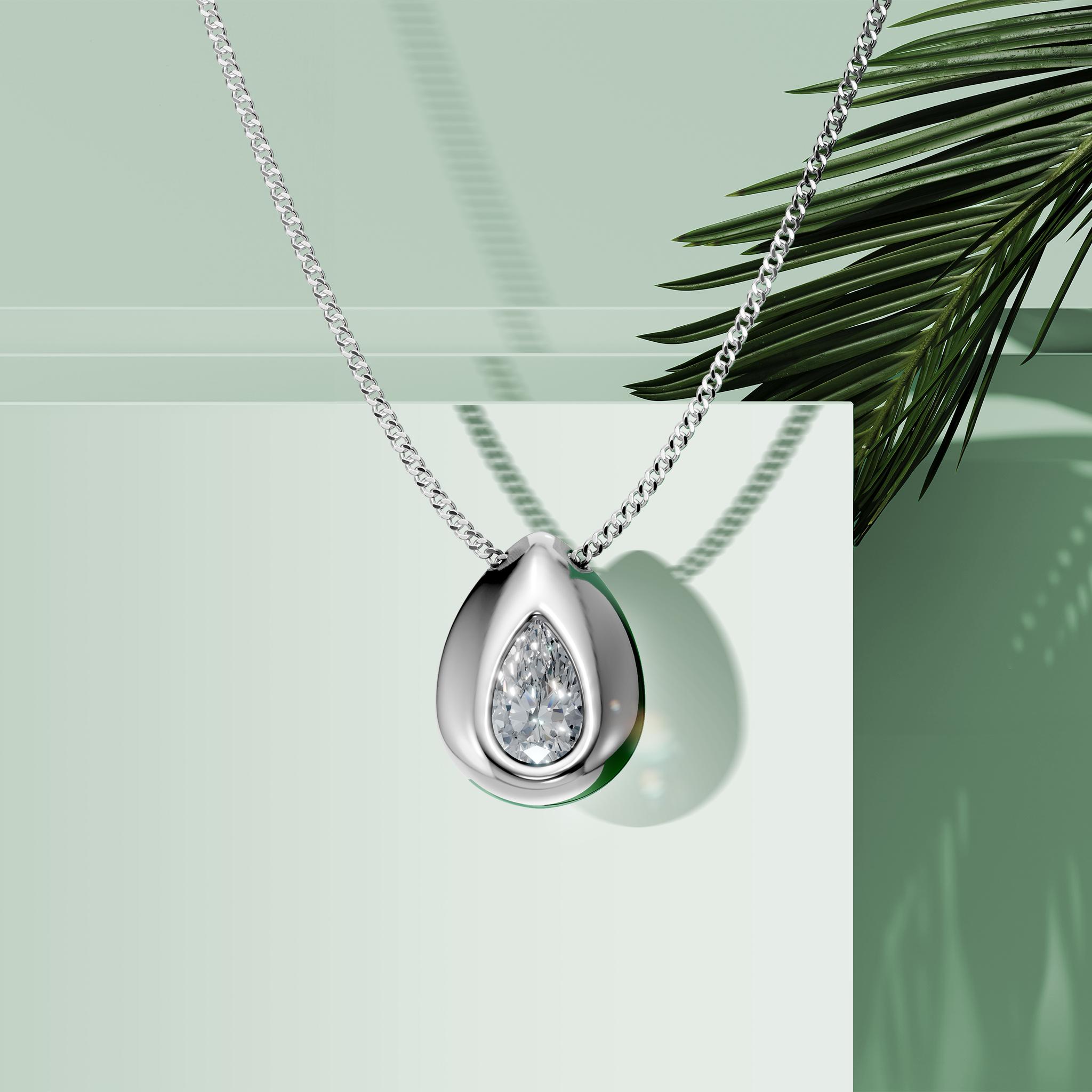 Lant cu pandantiv lacrima din aur alb cu diamant de 0.3ct creat in laborator - DAAR